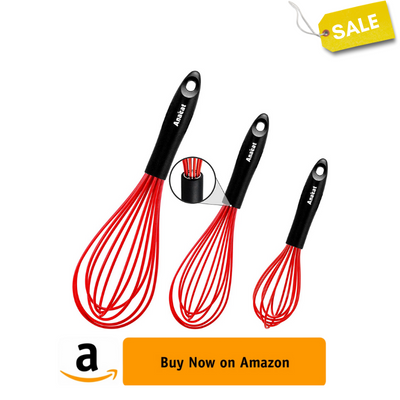 Anaeat Silicone Whisk, Thick Stainless Steel Wire Inner - Heat Resistant Kitchen Whisks for Non-Stick Cookware, Balloon Egg Beater for Whisking, Blending, Beating, Frothing & Stirring (Red)