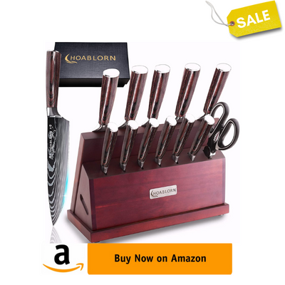 Kitchen Knives Set with Block HOABLORN Luxury 19pcs Magnetic Block Knife Sets :Acacia Knife Holder With Strong Magnet Heart,Full Kitchen Knives of German Stainless Steel Best Gift for Your Chef!