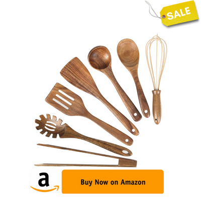 Wooden Utensil for Cooking , Wood Kitchen Utensils Cooking Set Teak Wood Spoons set for Cooking,Spatulas Non-Stick for Cookware Kitchen Spoon (7)