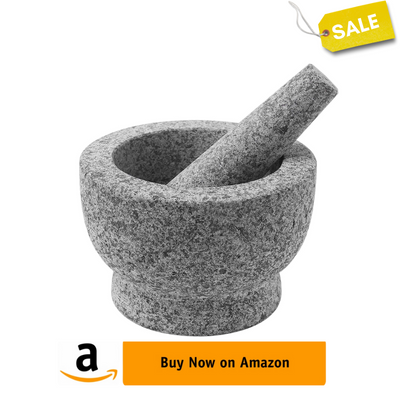 ChefSofi Mortar and Pestle Set - 6 Inch - 2 Cup Capacity - Unpolished Heavy Granite for Enhanced Performance and Organic Appearance - Included: Anti-Scratch Protector