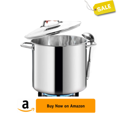 HOMICHEF Commercial Grade LARGE STOCK POT 24 Quart With Lid - Nickel Free Stainless Steel Cookware Stockpot 24 Quart - Healthy Cookware Polished Stockpots - Heavy Duty Induction Pot Soup Pot With Lid