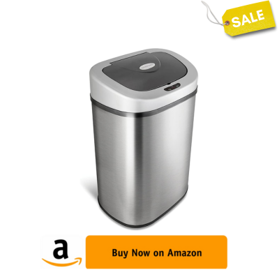 NINESTARS Automatic Touchless Infrared Motion Sensor Trash Can with Stainless Steel Base & Oval, Silver/Black Lid, 21 Gal